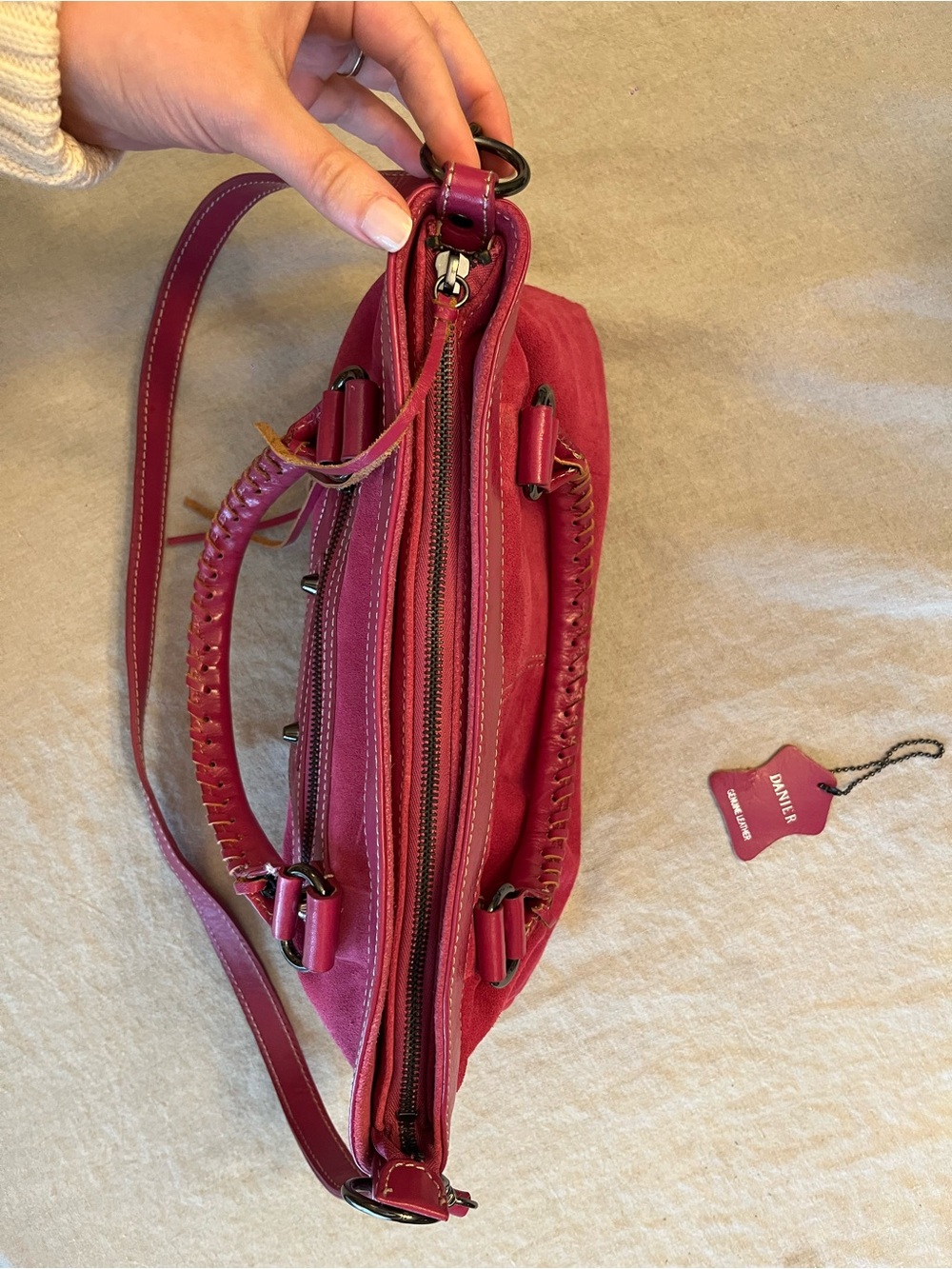 Danier Genuine Leather Suede Satchel Bag - Picture 2 of 7